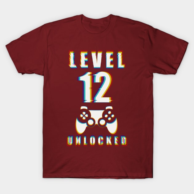 LEVEL 12 UNLOCKED- Funny Glitch Effect Game Controller Design T-Shirt by IceTees